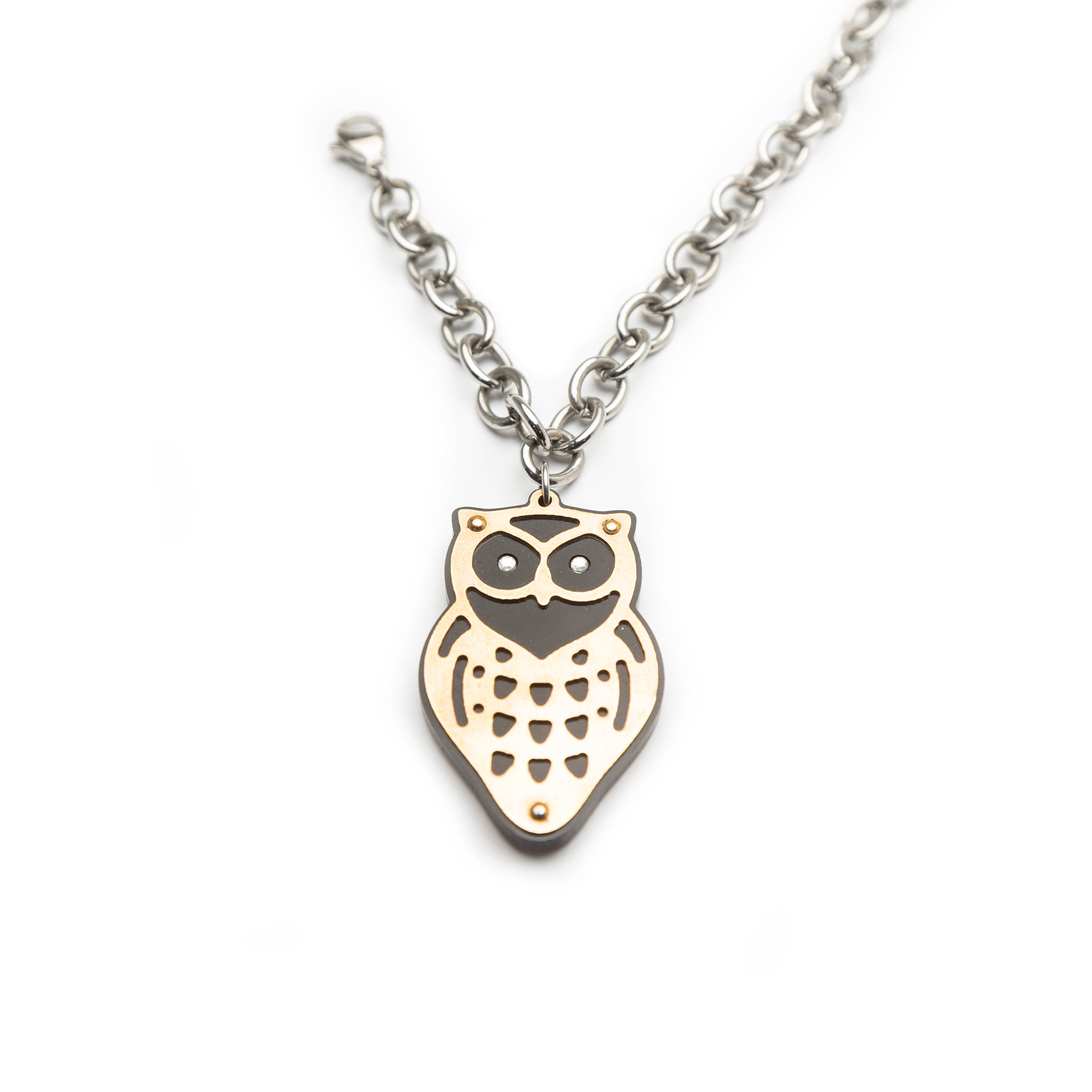 Ladies Steel Bracelet Set With Owl Pendant.