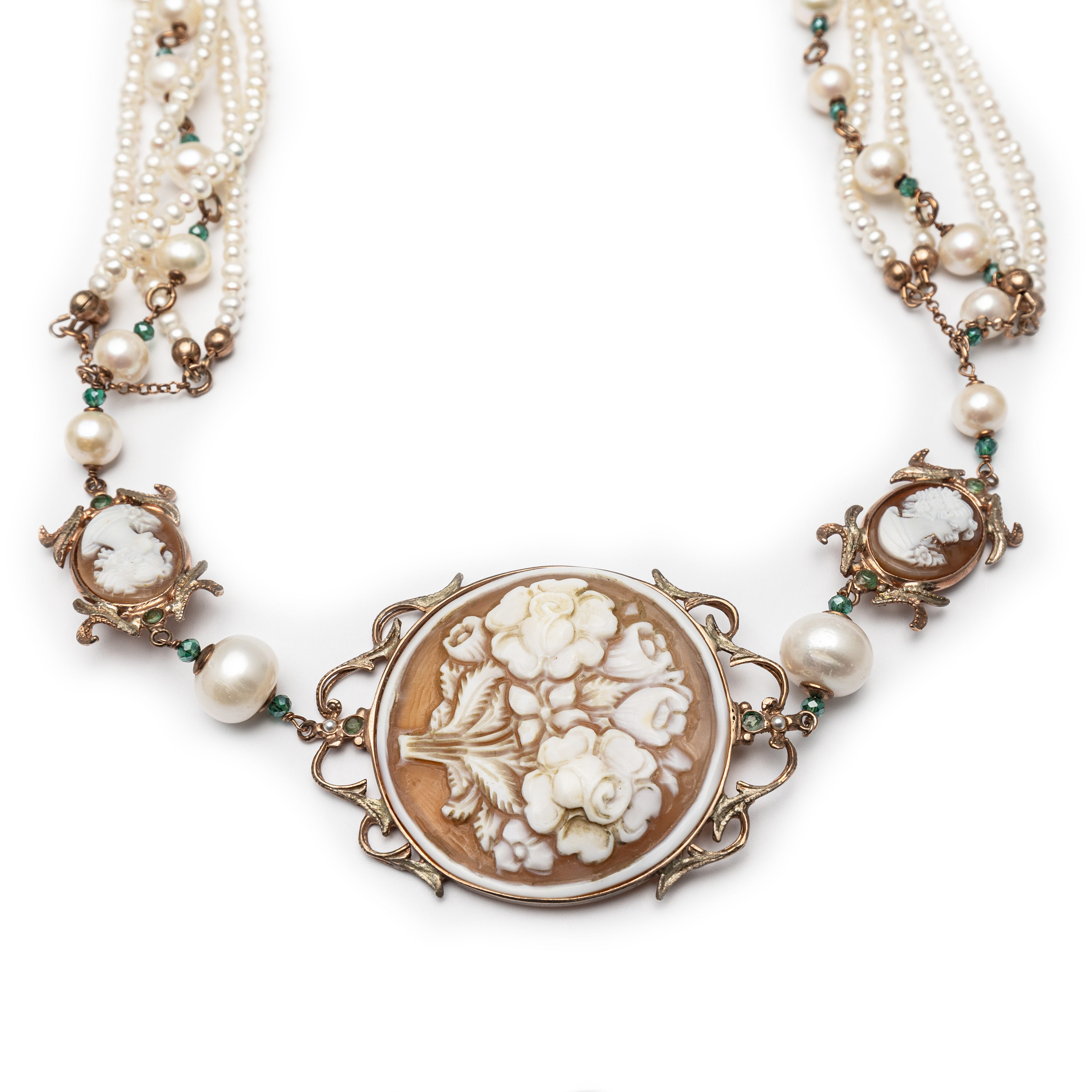Silver 925 Cameo , Fresh Water Pearl Long Necklace.