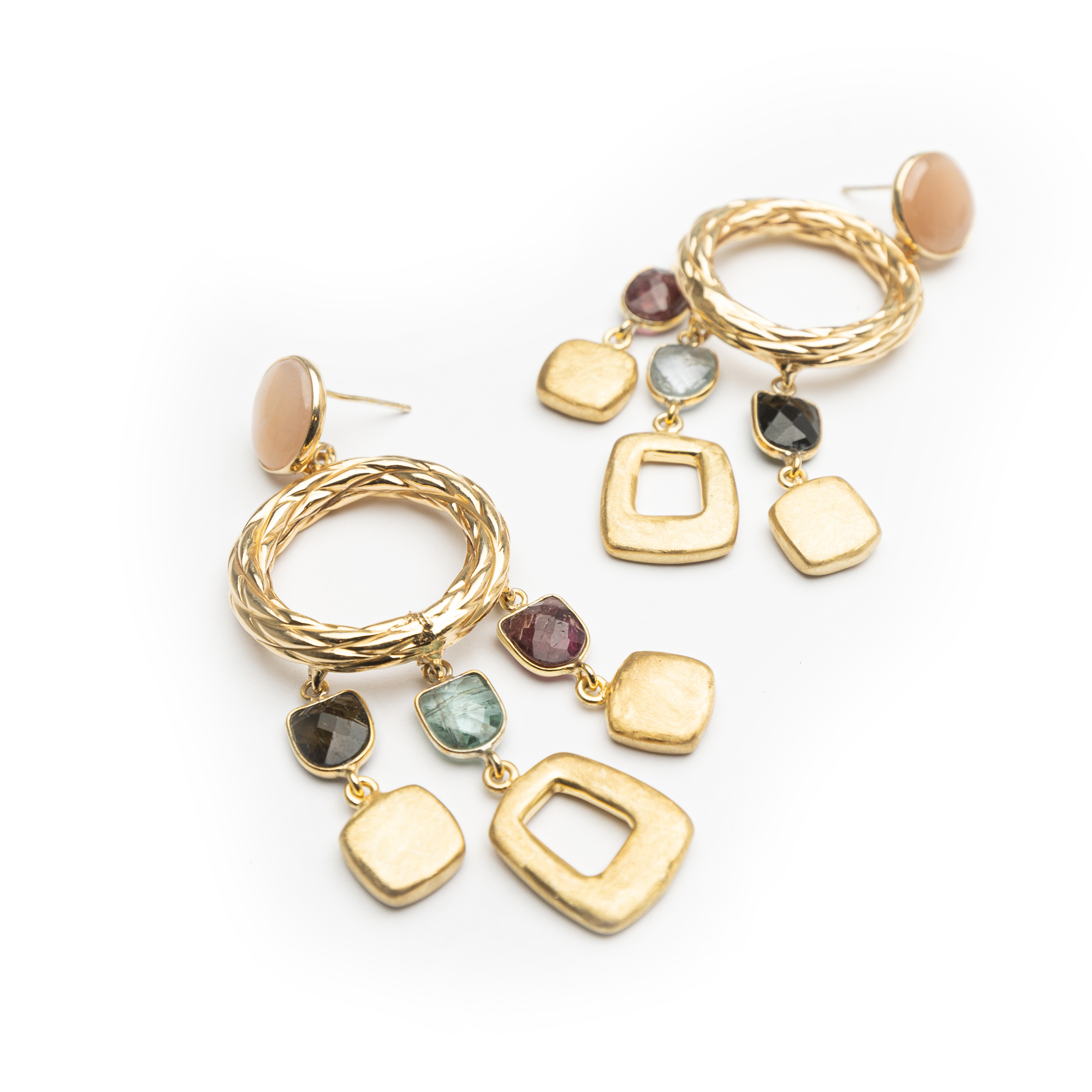 Silver 925, Yellow Gold Plated Natural Stone Earrings .