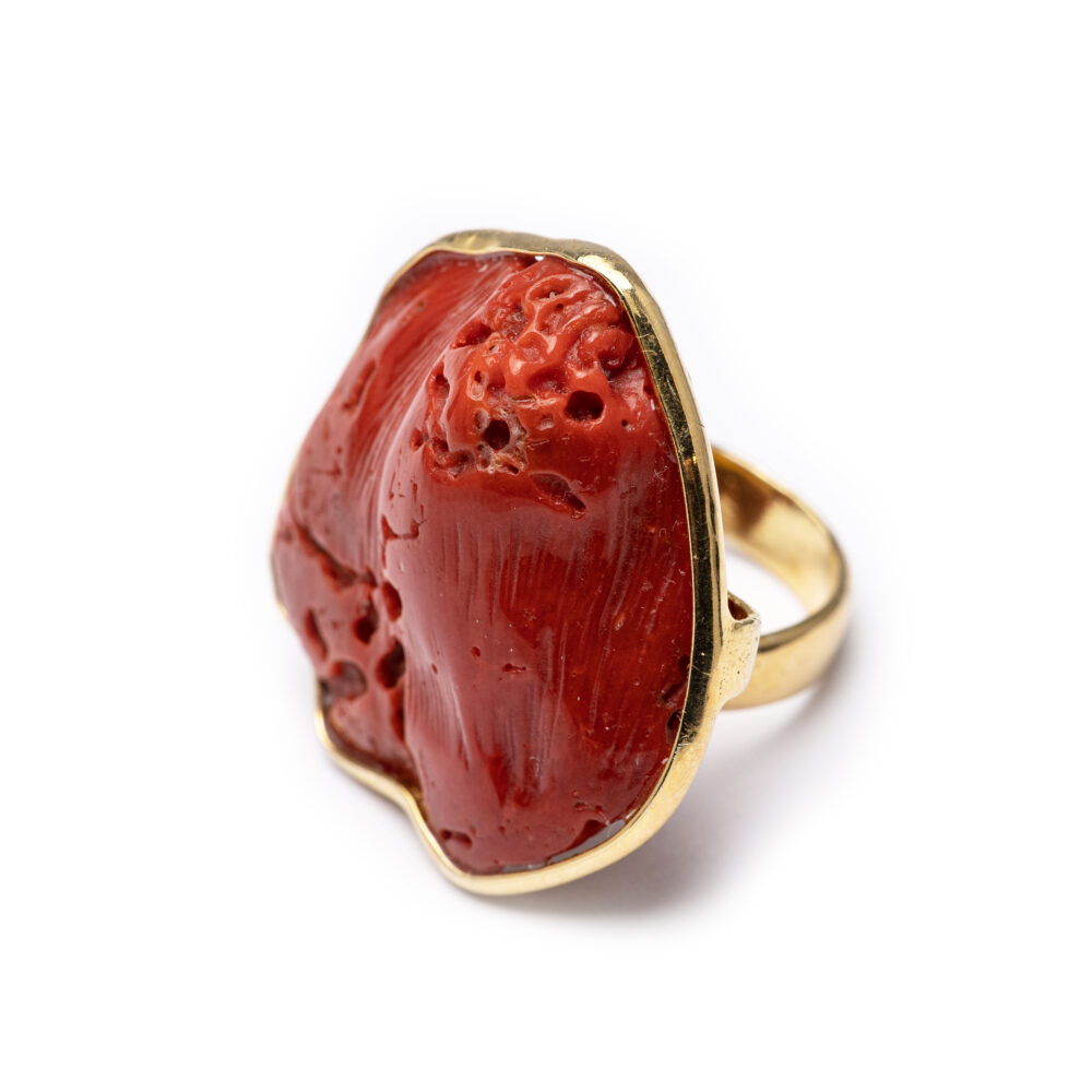 Silver 925 Gold Plated Bamboo Coral Ring.