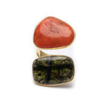 Silver 925 , Yellow Goold Plated Bamboo Coral Ring With Natural Stone.