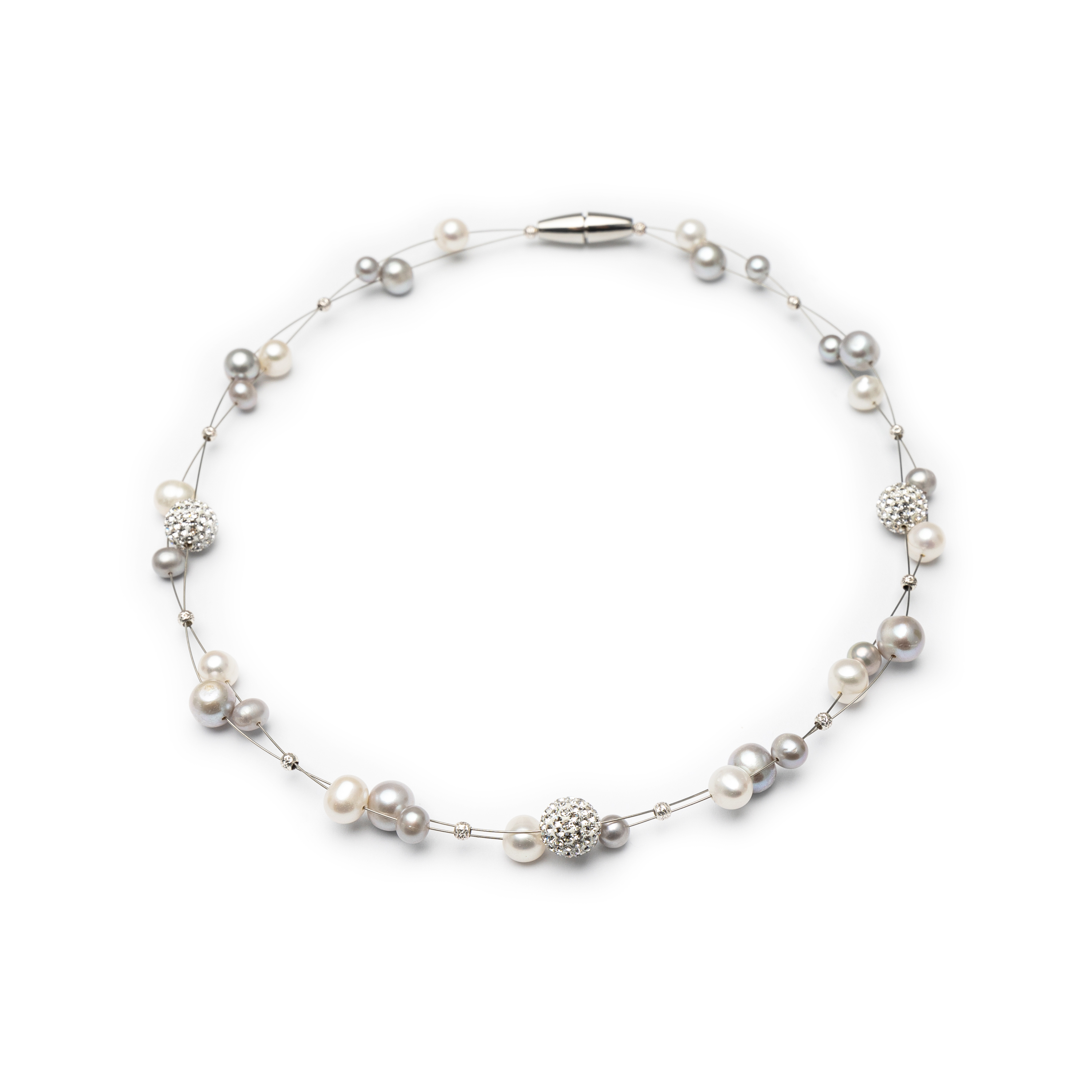 Silver 925, Fresh Water Pearl And Crystal Collier.